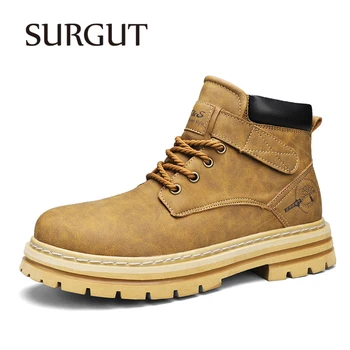 Мъжки обувки SURGUT, улични удобни мъжки обувки, Модни висококачествена кожена Класическа есен обувки, Маркови здрави зимни обувки за мъже
