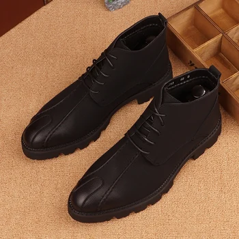 Мъжки обувки в британския стил, черна ежедневни обувки, красива градинска дрехи, оригинални кожени обувки на платформа, демисезонные ботильоны botas hombre