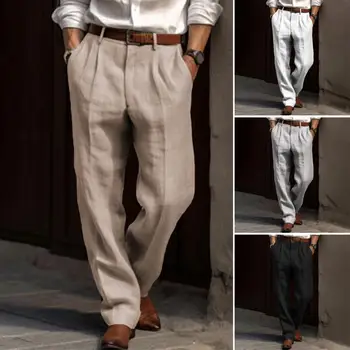 Мъжки панталони, обикновена ежедневни панталони с еластичен колан, Свободни джобове, дишащи Дълги панталони, мъжки дрехи