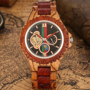 Напълно дървени мъжки автоматично механични часовници Луксозен и Стилен дървена гривна Мъжки ръчен часовник самостоятелно ликвидация Мъжки часовник
