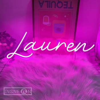 Неон led табела Lauren за бар, партита, Неонови светещи табели, Сватбен Неонов интериор, Лампа, Украса на стаята за Рожден Ден, Стенни нощни лампи USB 5V
