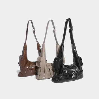 Нишевая дизайнерска чанта-тоут с метална катарама от мека кожа в ретро стил, сладко и готино чанта под мишниците, модерна и лесна чанта, луксозна чанта