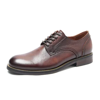 Обувки от телешка кожа, с кръгли пръсти, полиран ръчно в ретро стил, модни мъжки обувки