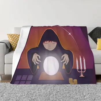 Окултно одеало за Гадаене на Таро, Меки плюшени Фланелен одеяла със защита от търкалянето за пътуване в спалнята
