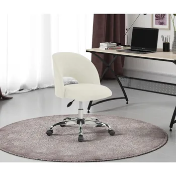 Офис стол с отворена облегалка, осеян с кърпа, с колела, цвят ванилия
