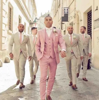 Официални мъжки сватбени костюми от розово семе, мъжки костюми, смокинги за младоженеца, оборудвана мъжки костюм Terno Masculino, домашно сако за мъжете