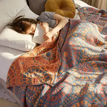 Памучни одеяла за двойно легло Лятото Пасторальное Памучни Марлевое покривки Кърпа юргани За двойки мека мебел Покривки за легла