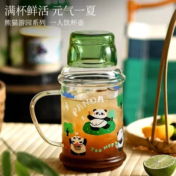 Панда студен кана стъклена висока температура чаша за студена вода, плодов чайник с голям капацитет студен чайник, определени домашен студен чайник