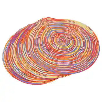 Плетени цветни кръгли подложки за кухня, бегунки за масата за хранене Топлоизолация Нескользящие миещи есенни кърпички Комплект от 6