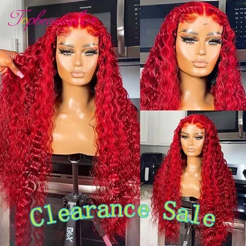 Разпродажба на Червени Бразилски перуки от човешка коса с дълбока вълна от 13X4, перука с дантела отпред За жени, перуки с дантела отпред Remy 150 плътност