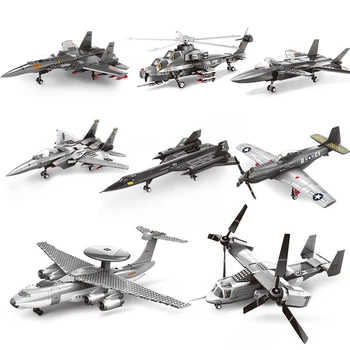 Разузнавателен самолет на военновъздушните сили от сплав, модел на хеликоптер, модел изтребител, монтаж на военни строителни блокове, играчки