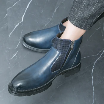 Сини Модерни Кожени мъжки обувки 