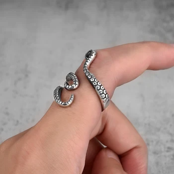 Стръмни пръстени Винтажное пръстен от неръждаема стомана в готически стил с глубоководным кальмаром и осьминогом, модни бижута, открит Регулируем размер, високо качество на