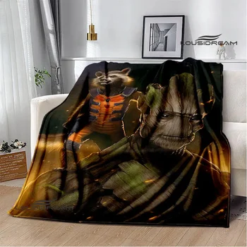 Фланелевое одеяло с анимационни принтом G-Groot, топли одеяла, меко и удобно одеало, домашно пътното одеяло, облицовки за легла, подарък за рожден ден