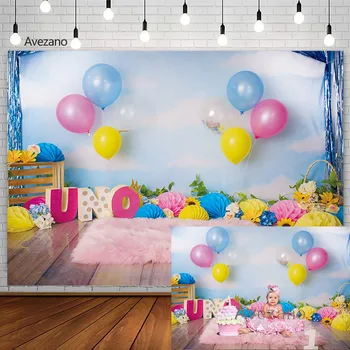 Фон Avezano Розово Декор за парти в чест на 1-ви рожден ден на детето балон Цветен фон за торта за фото студио Фотозона