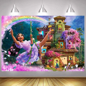 Фон Encanto, Вълшебна семейство, момичета, честит рожден Ден, принцеса фон за снимки, Детски снимков банер
