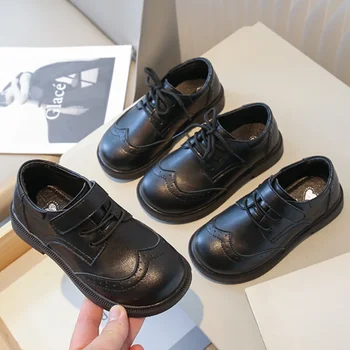 Черна училищна обувки за момичета, Нова мода обувки за изпълнения на сцена, Официална детски Кожени обувки за момчета, Детски Обувки Мери Джейн дантела