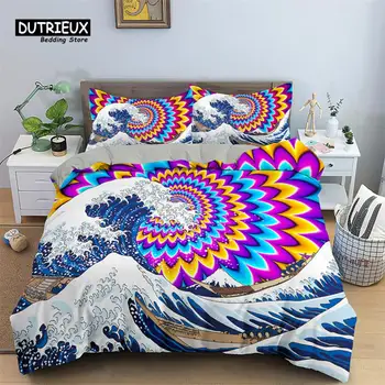 Японската Океанская вълна, пухени от микрофибър Queen, абстрактно фентъзи, арт, стеганое одеяло, комплект спално бельо Bohemia Galaxy за възрастни и тийнейджъри