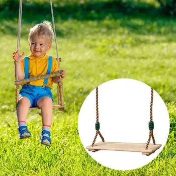 Класическа дървена седалка за люлка със здрава връв за рока, регулируеми по височина висящи люлки за вътрешна и външна употреба 1