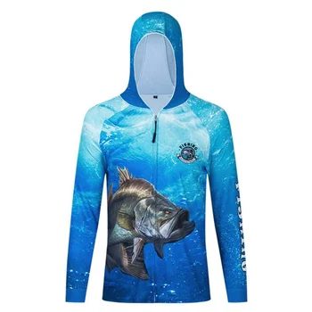 Мъжки рибарски ризи с цип, популярен в 2024 година облекло за риболов с качулка, Цветни бързо съхнещи рибарски ризи с защита от слънцето 1