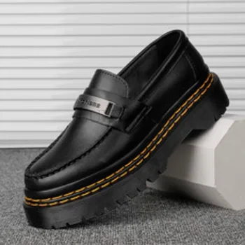 Нови обувки, Лоферы, мъжки обувки сватбени на дебела подметка, черни официални бизнес кожени слипоны, увеличаване на растежа, Ежедневни обувки 1
