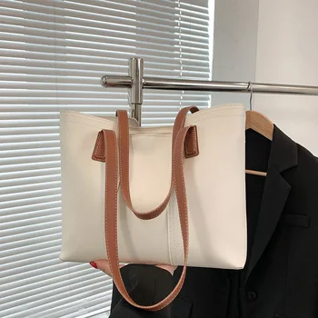 Проста дамски чанта от изкуствена кожа за есен-зима, нова модерна чанта-тоут, персонални чанта на едно рамо с голям капацитет. 1