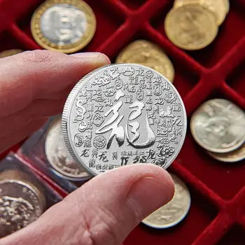 Китайската Монета На Дракона Късмет 2024 Сребърно Покритие Възпоменателна Монета Разговори С Китайски Букви Китайски Монети За Коледа 3