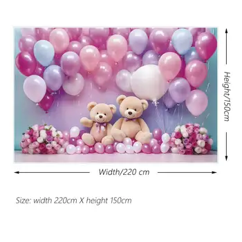 ЛУНАТА.QG Background Плюшено мече с въздушно топка, детски душ, на фона на парти по случай рожден ден, Детска розова стрелба, подпори за фотография, аксесоари 3