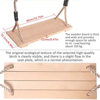 Класическа дървена седалка за люлка със здрава връв за рока, регулируеми по височина висящи люлки за вътрешна и външна употреба 4
