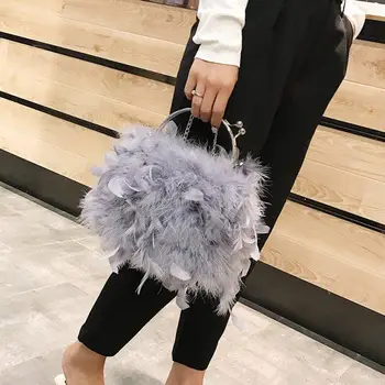 Луксозна Дизайнерска Марка Ostrich Hair Модни Дамски Чанти 2023 Корейски Ins Нова Универсална Верига Фея Square Bag Чанта През Рамо 4