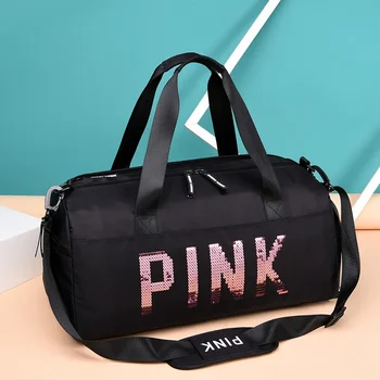 Нова розова спортна чанта с пайети, отделение за дамски обувки, непромокаеми спортни чанти за фитнес-тренировки, спортна чанта Bolsa Sac De. 4