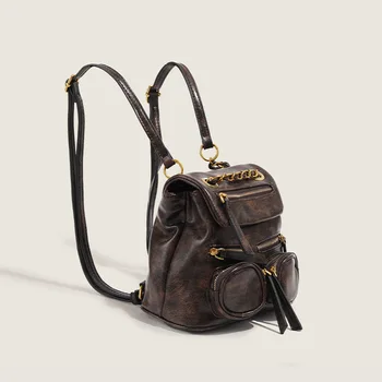 Реколта чанта от изкуствена кожа мини размер, ръчни чанти, с метална верига в стил пънк, модерен универсална раница, женски пътен красива раница 4