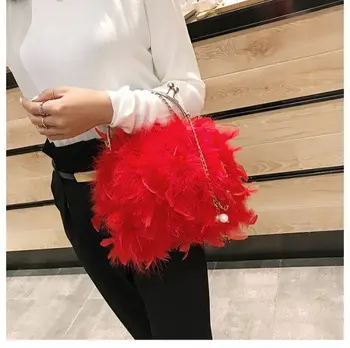 Луксозна Дизайнерска Марка Ostrich Hair Модни Дамски Чанти 2023 Корейски Ins Нова Универсална Верига Фея Square Bag Чанта През Рамо 5