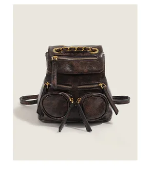 Реколта чанта от изкуствена кожа мини размер, ръчни чанти, с метална верига в стил пънк, модерен универсална раница, женски пътен красива раница 5